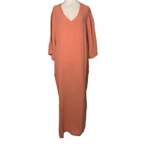 NWT Barefoot Dreams Women’s XL Coral Malibu Crinkle V Neck Maxi Dress Caftan
